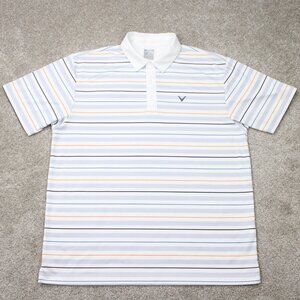 Callaway Opti-Dri Polo Shirt Men XL White/Blue/Orange Golf Short Sleeve Pullover